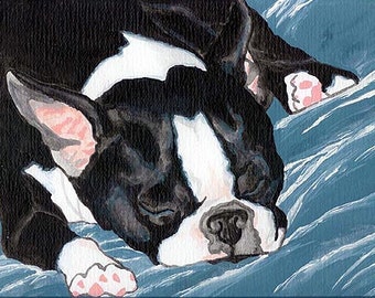 Boston Terriër dutten ondertekend Art PRINT van een originele olieverfschilderij kunstwerken van Vern 8 x 10 11 x 14 13x19