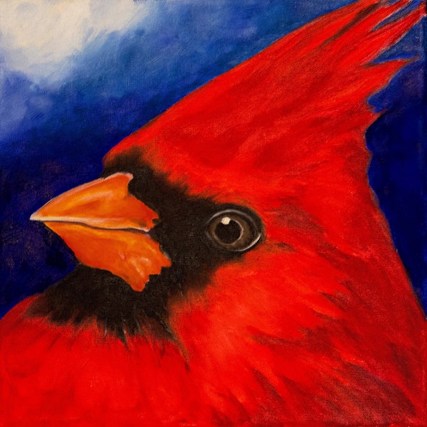 CARDINAL Signed Art PRINT of Original Oil Painting Bird Square Wildlife Nature Artwork by Vern Different Sizes Available 8x8 11x11 13x13