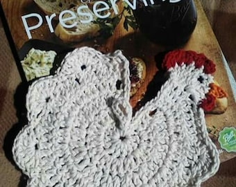 Hand Crocheted Chicken Potholder: Cotton Hot Pad