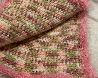 Hand Crocheted Pastel Poncho with Fun Fur Trim