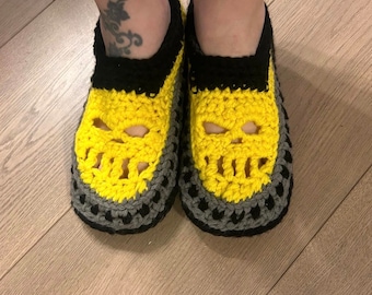 Hand Crocheted Skull Slippers: Unisex Made-to-Order