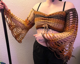 Hand crocheted lacy bell sleeve crop!