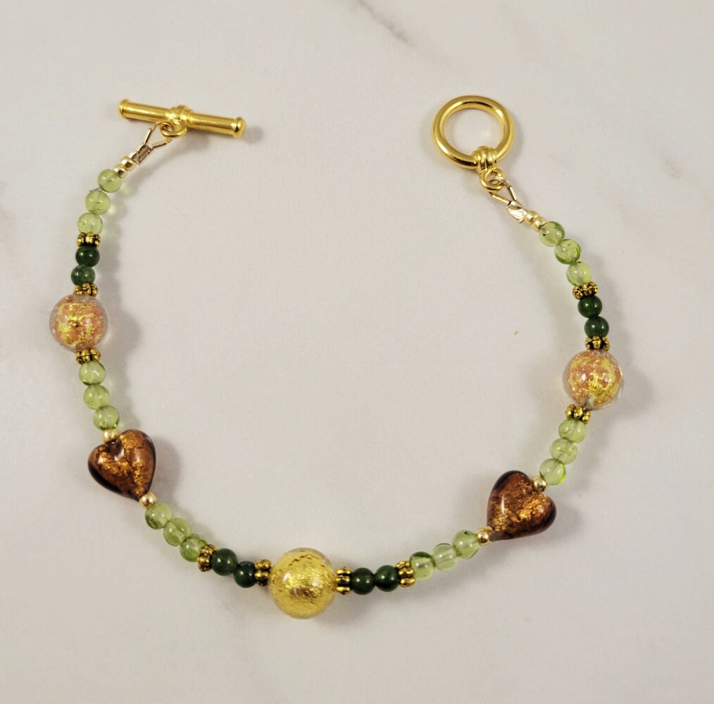 MURANO HERZ ARMBAND Gold Braunes und Grünes Armband Murano | Etsy
