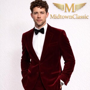 Dark Wine Red Velvet Suit Men Slim Fit Wedding Groom Tuxedo Notch Lapel Prom Blazer Custom Tailored 2 Piece Set Formal Evening Outfit