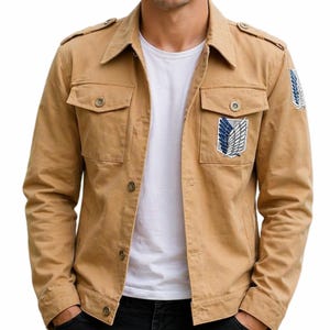 Handgjord Attack on Titan-inspirerad bomullsjacka – Herrjacka för Survey Corps, uniformsjacka för anime-scoutregementet