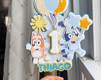 Blue Birthday Cake Topper. For Boys and Girls. Puppy Bithdays.
