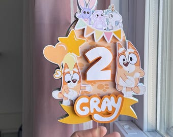 Bingo Birthday Cake Topper. For Childrens. Puppy's Birthday. Blue y