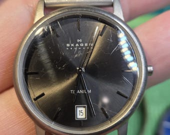 Skagen Denmark 170LTM Titan Quarz Armbanduhr Mesh-Band schwarzes Zifferblatt