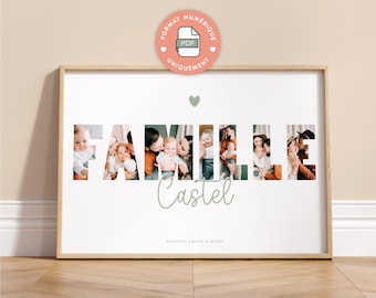Personalized family poster with photos, digital poster with family name to print at home