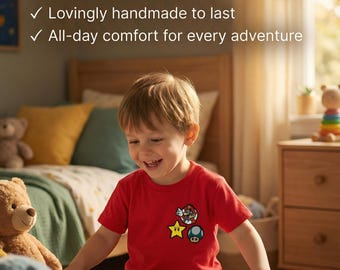 Camiseta bordada para niños inspirada en el videojuego retro Mario