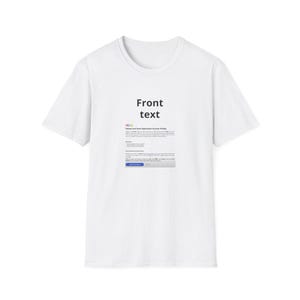 May include: A white t-shirt with the text "Front text" at the top. Below the text is a small document with the eBay logo and text. The document appears to be a screenshot of a webpage.
