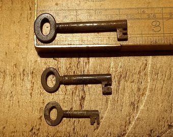 3 antique/vintage keys for chest of drawers ,Pad Locks or boxes ect
