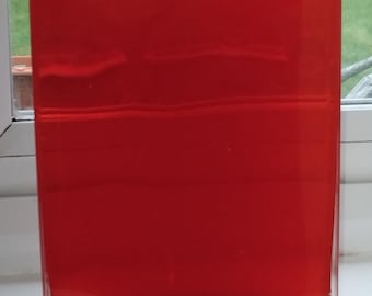 Mid century Red glass square vase 8inch tall 6" inch wide and 2" depth