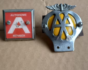 Vintage car members Badges from The      AA On a Journey and at Home badges