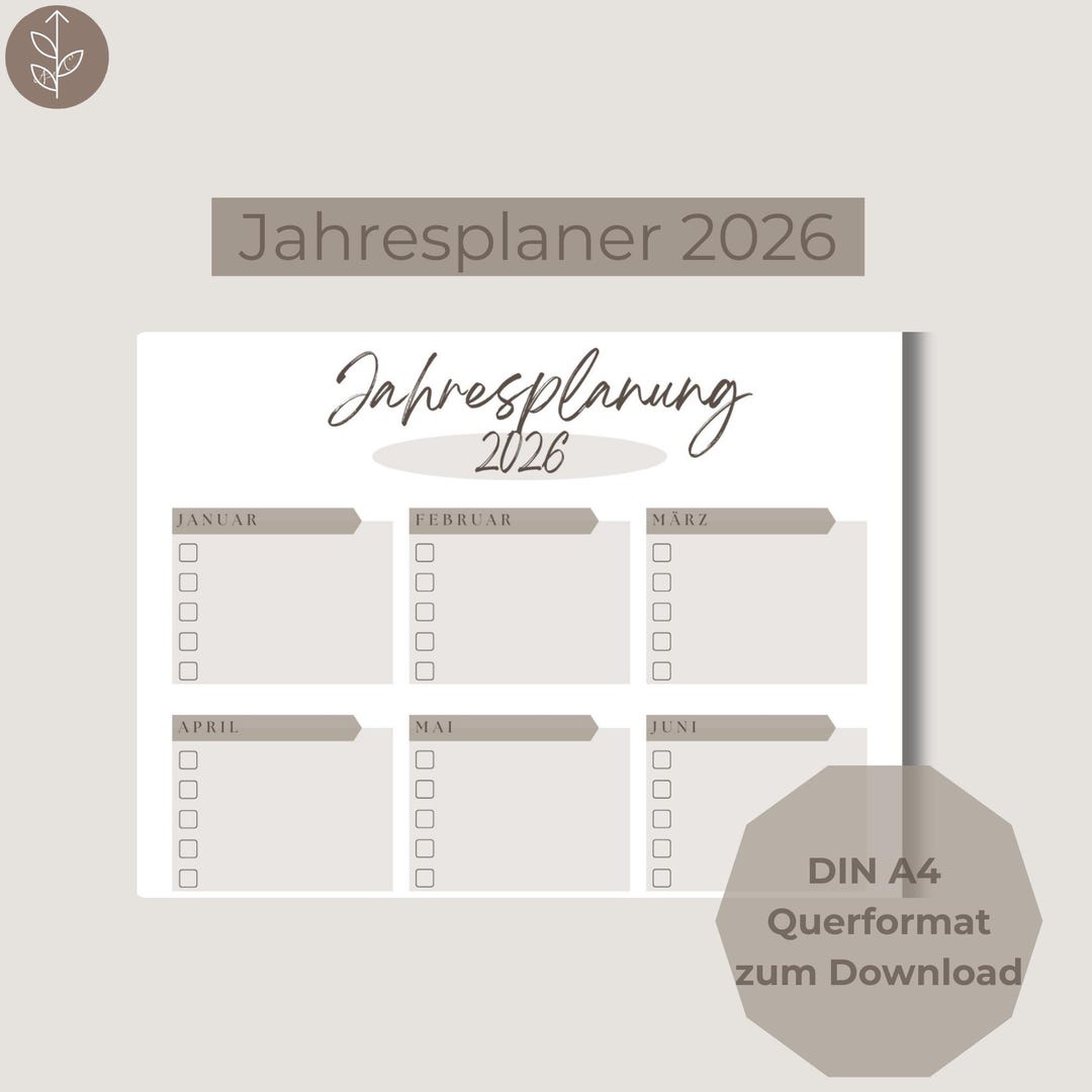 Jahresplaner 2026 zum Ausdrucken oder digital für z.B. GoodNotes