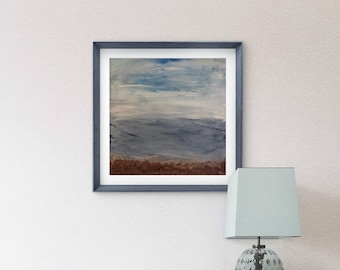 Abstract Ocean Landscape Painting: Textured Blues, Coastal Wall Art