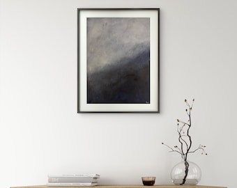 Abstract Art Painting: Charcoal, Blue-Gray, Plum Tones – Atmospheric Wall Decor