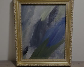 Blooming Blue Abstract Painting: Rich Blues, Greens, Antique Gold Frame