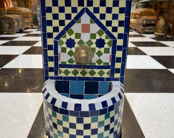 Moroccan Wall Fountain | Handmade Zellige Tile Fountain | Colorful Geometric Design | Outdoor Water Feature Decor
