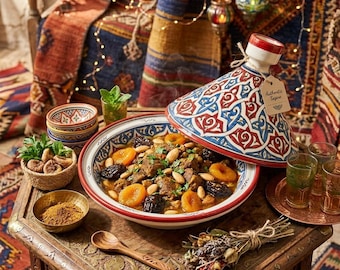 Authentic Moroccan Ceramic Serving Tagine, Handmade Fes Pottery Tagine for Table Service, Traditional Decorative Clay Pot