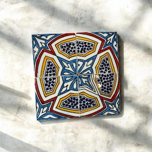 Moroccan Ceramic Tiles 10x10 cm | Handmade Fes Pottery Tile | Colorful Backsplash Tile for Kitchen and Bathroom | Andalusian Wall Decor
