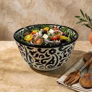 Handmade Moroccan Ceramic Bowl – Black / White Fes Pottery – Serving Bowl for Olives, Dips & Snacks – Boho Kitchen Decor – Artisan Gift