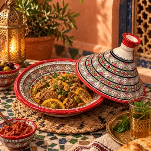 Tagine marroquí de 35 cm, tagine de cerámica de Fez hecho a mano, plato tradicional marroquí para servir comida, cerámica bereber, decoración de cocina