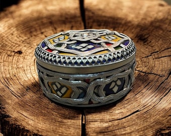Handmade Fes Ceramic Jewelry Box with Silver Accents – Mosaic Design, Moroccan Artisan Pottery