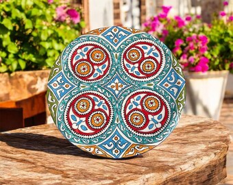 Fes Pottery Serving Plate – Hand-Painted Colorful Moroccan Ceramic Dish