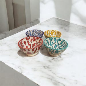 Set of 4 Moroccan Ceramic Bowls, Handmade Painted Pottery, Colorful Serving Bowls, Boho Kitchen Decor, Unique Gift
