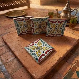 Handmade Moroccan Zellige Tiles – 10x10cm Fez Ceramic Tiles – Hand-Painted Mosaic Tiles – Colorful Artisan Wall & Kitchen Backsplash