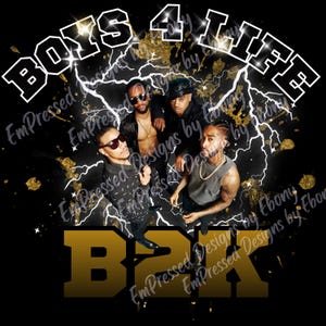 May include: A graphic design featuring four men with the text "BOYS 4 LIFE" in white and "B2K" in gold. The background is black with gold accents and white lightning bolts. The image is a digital design.