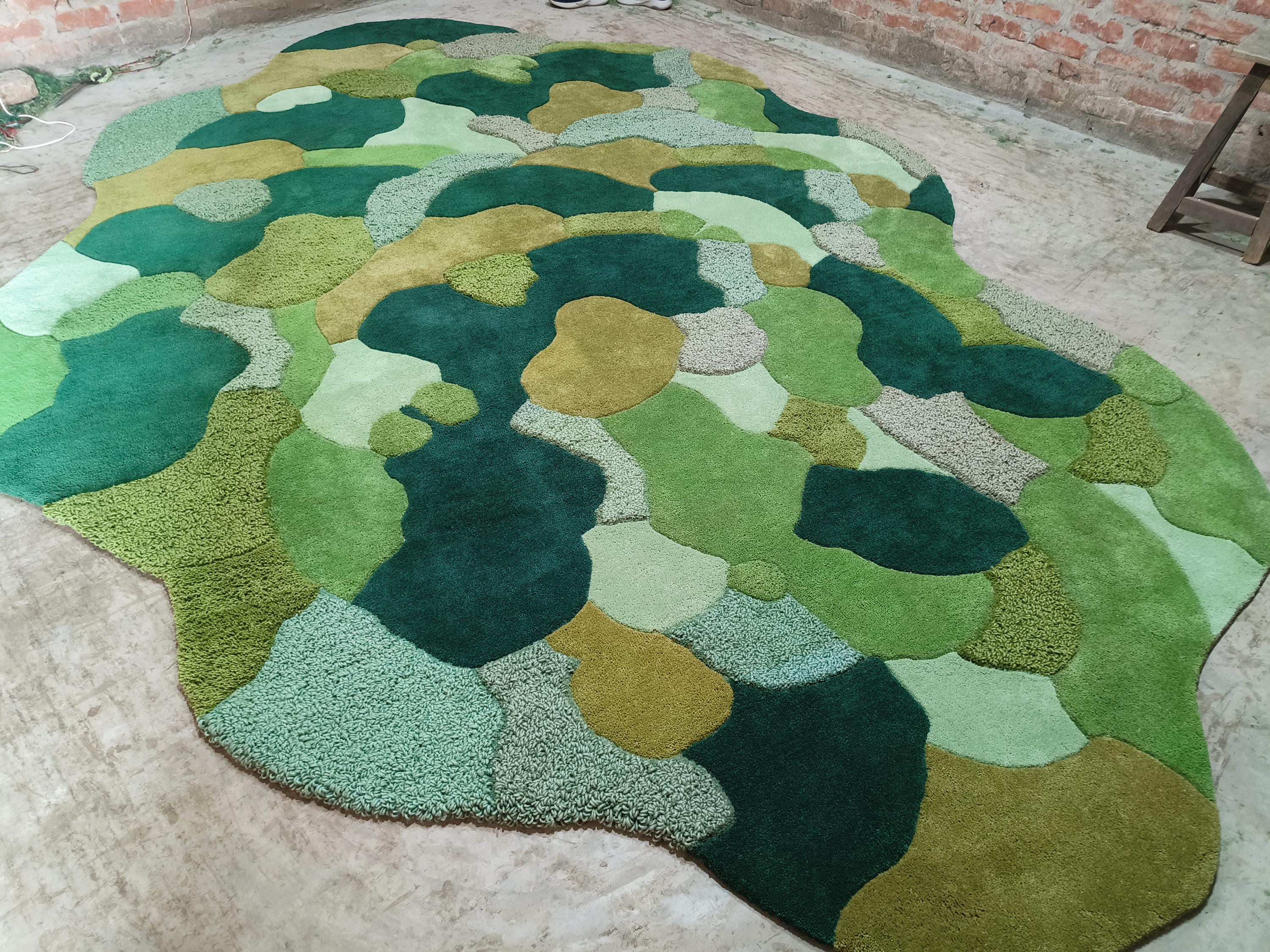 3D Moss Rug – Hand Tufted Wool Forest Green Area Rug, Biophilic ...