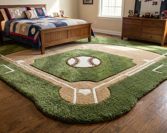 Hand Tufted Baseball Field Rug – Sports Kids Room Carpet