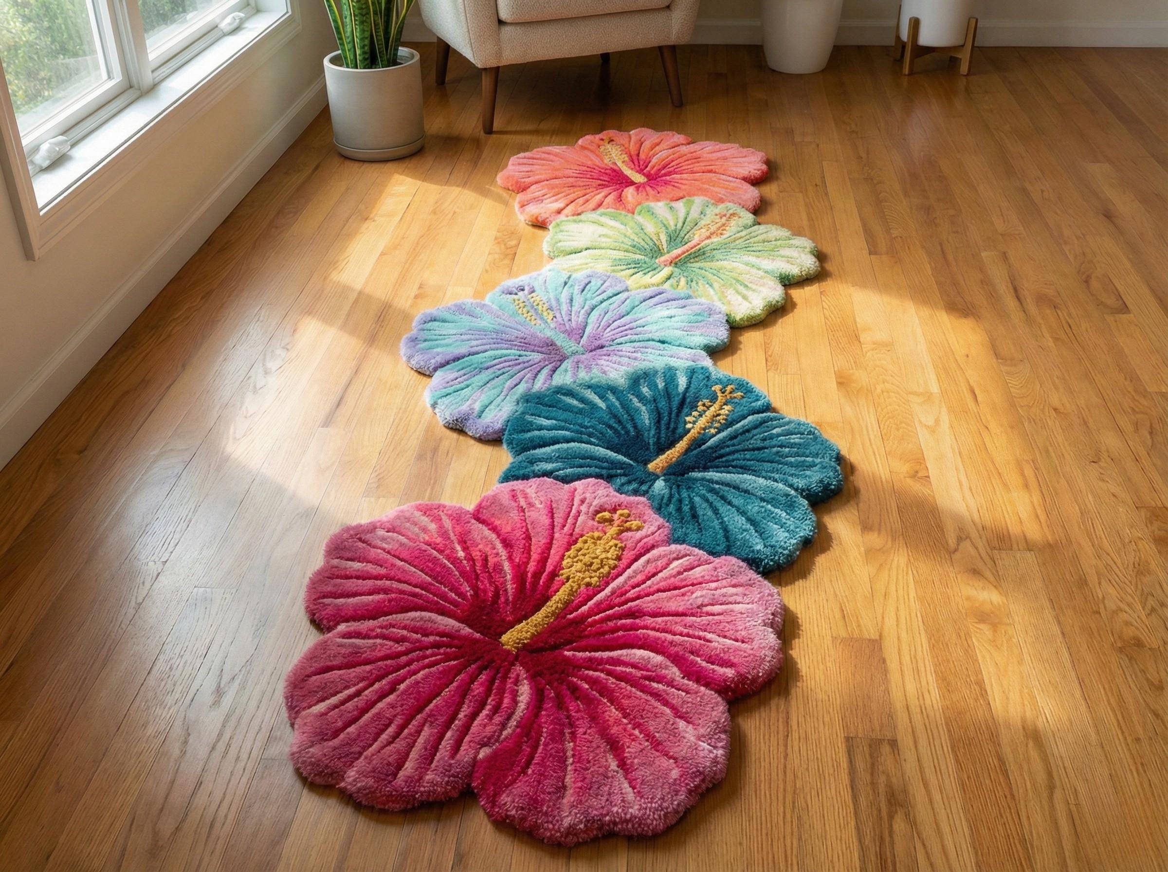 Hibiscus Rug Hand-tufted Hibiscus Rug Runner – 3D Floral, Tropical Decor - Etsy UK