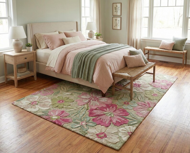 Hand-tufted Wool Floral Rug | 3D Carved Botanical Carpet | Sculpted ...