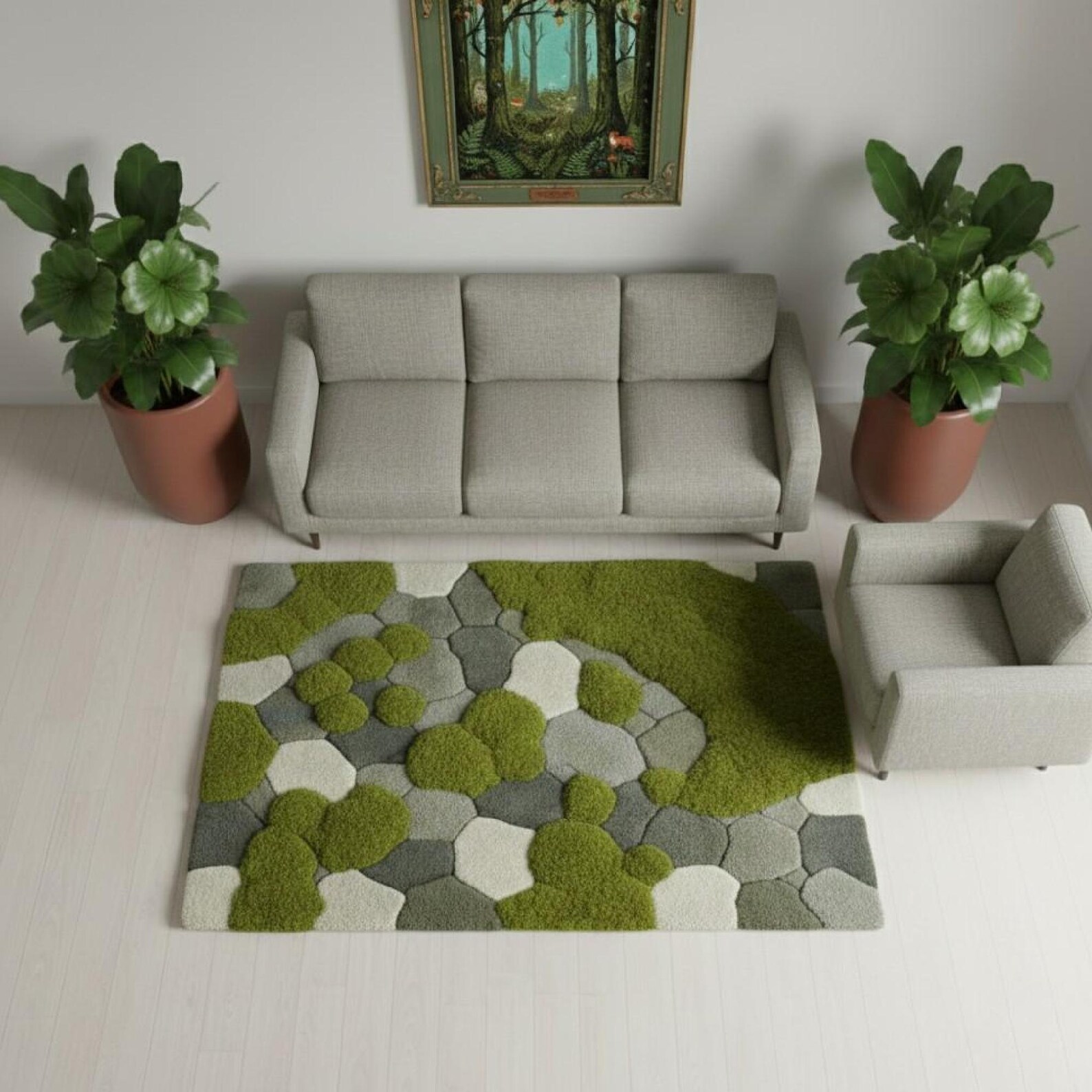 Stone Path Rug Moss Rug, Sculpted Organic Stone Path Luxury Green Area Carpet Hand ...