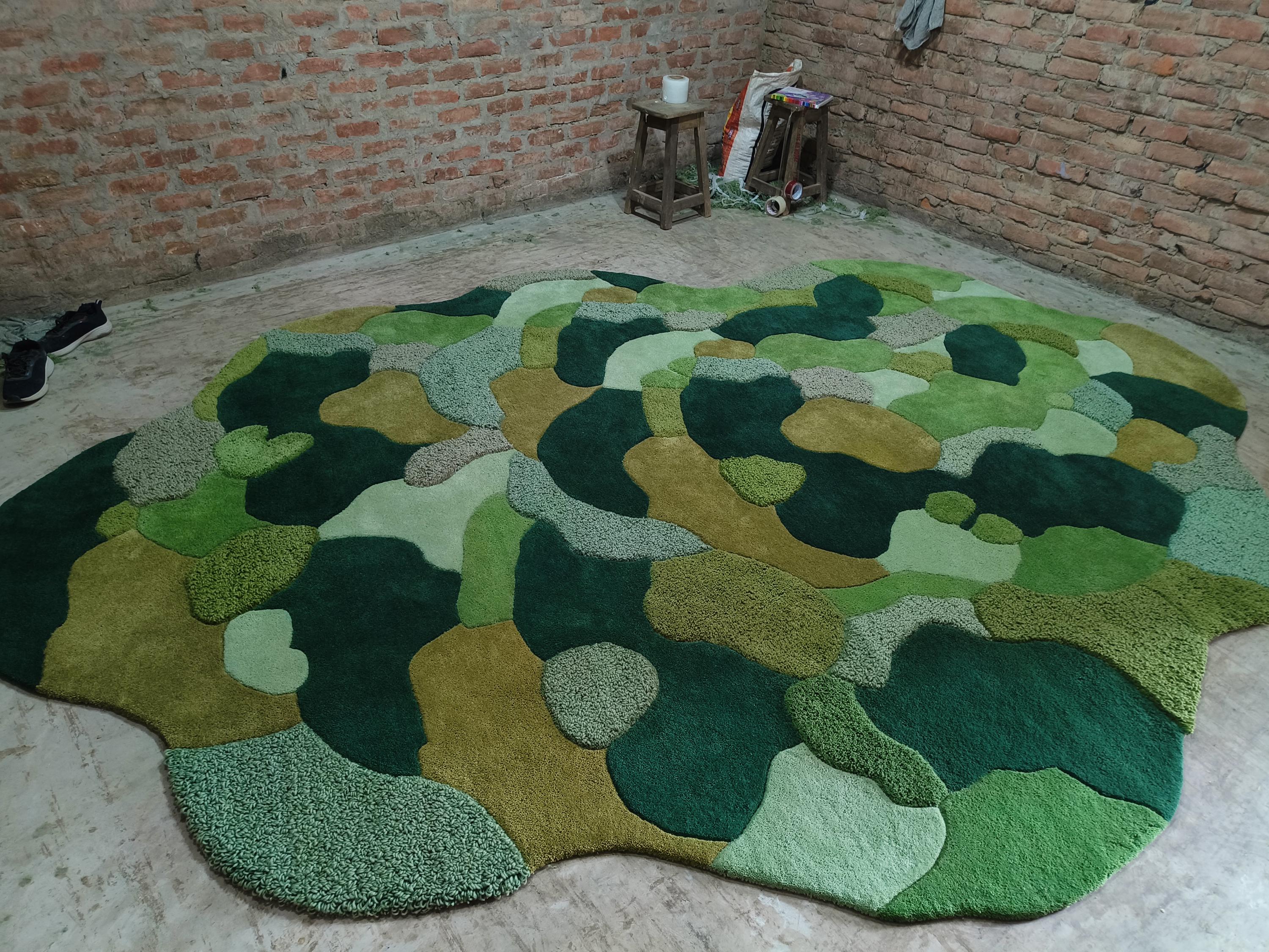 3D Moss Rug – Hand Tufted Wool Forest Green Area Rug, Biophilic ...