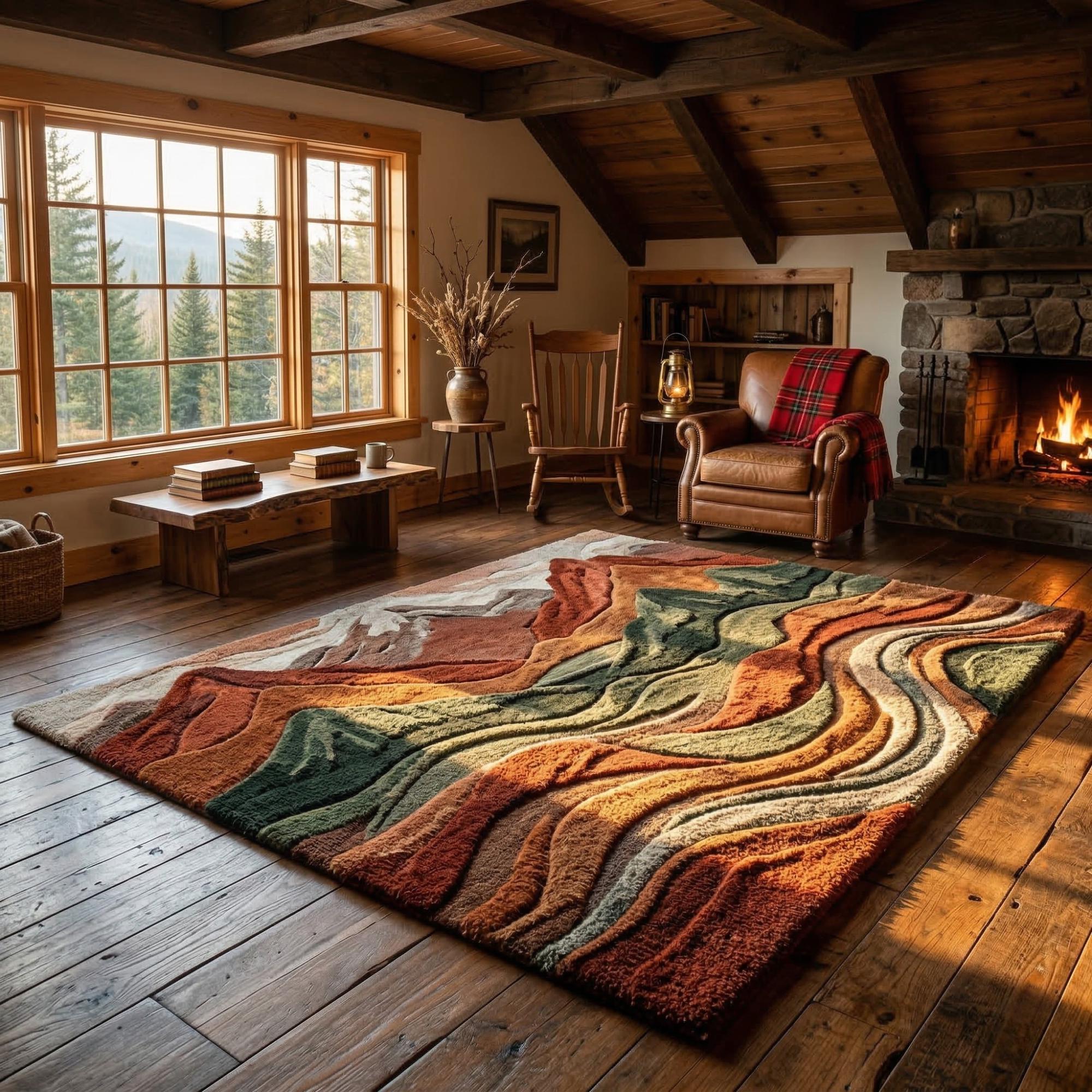 Hand Tufted Mountain Landscape Rug, Abstract Earth Tone Carpet, Modern ...