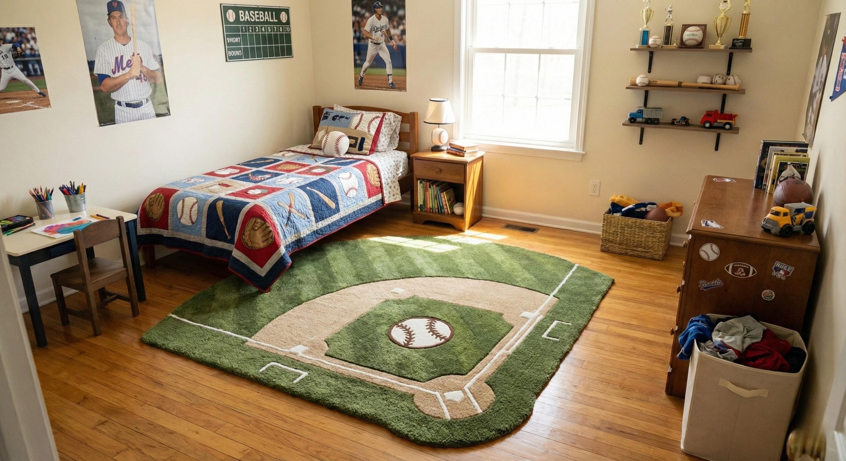 Basball Rug Hand Tufted Baseball Field Rug – Sports Kids Room Carpet - Etsy