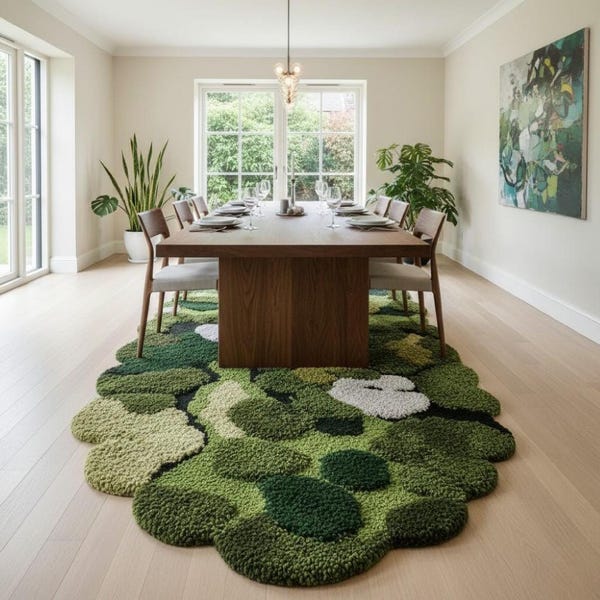 Tapete de musgo feito à mão, em formato de nuvem tufada, tapete decorativo orgânico para o chão, com inspiração na floresta.