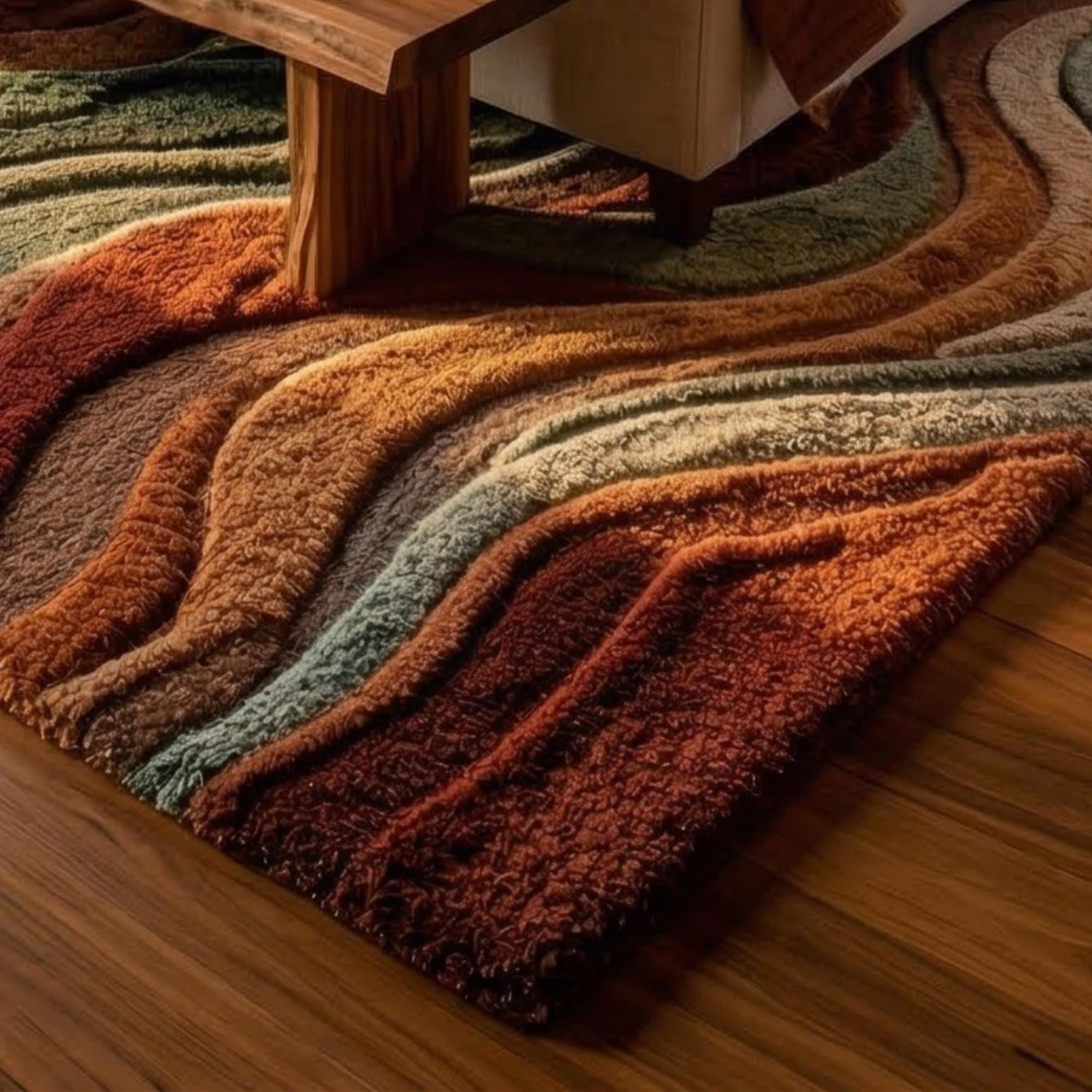Hand Tufted Mountain Landscape Rug, Abstract Earth Tone Carpet, Modern ...