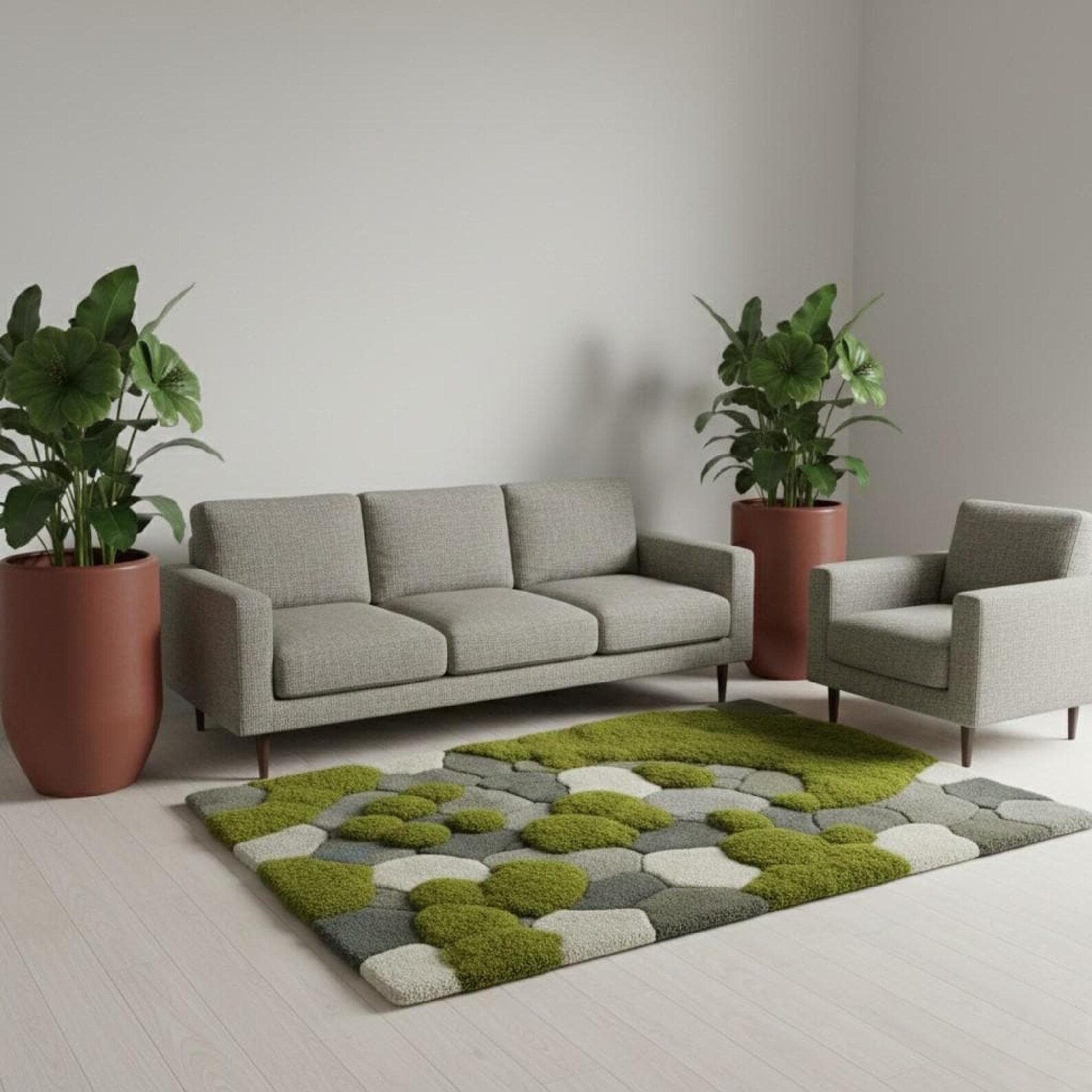 Stone Path Rug Moss Rug, Sculpted Organic Stone Path Luxury Green Area Carpet Hand ...
