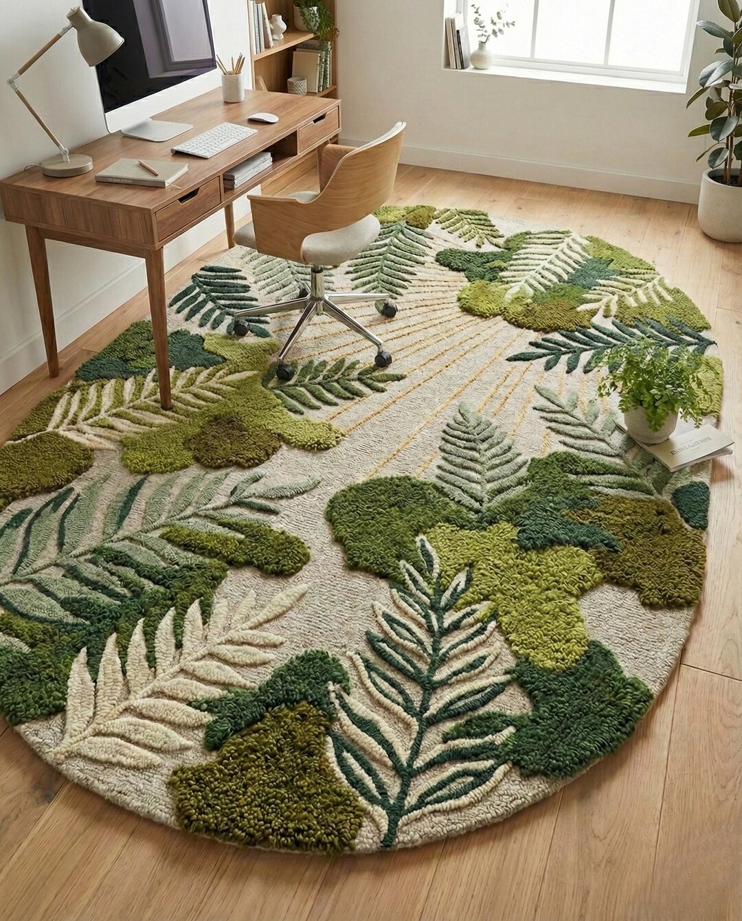 Moss Oval Rug Hand Tufted Fern - Forest Floor Area Rug - Green ...