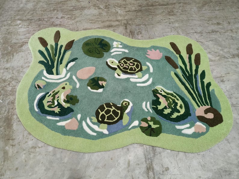Frog Rug Tufted Frog Pond Rug Tufted Green 3D Plush Area Carpet, Whimsical Kids Bedroom ...