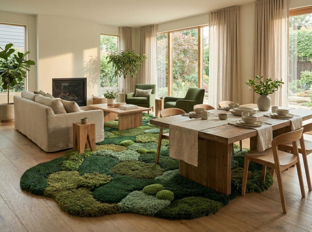 3D Moss Rug – Hand Tufted Wool Forest Green Area Rug, Biophilic ...