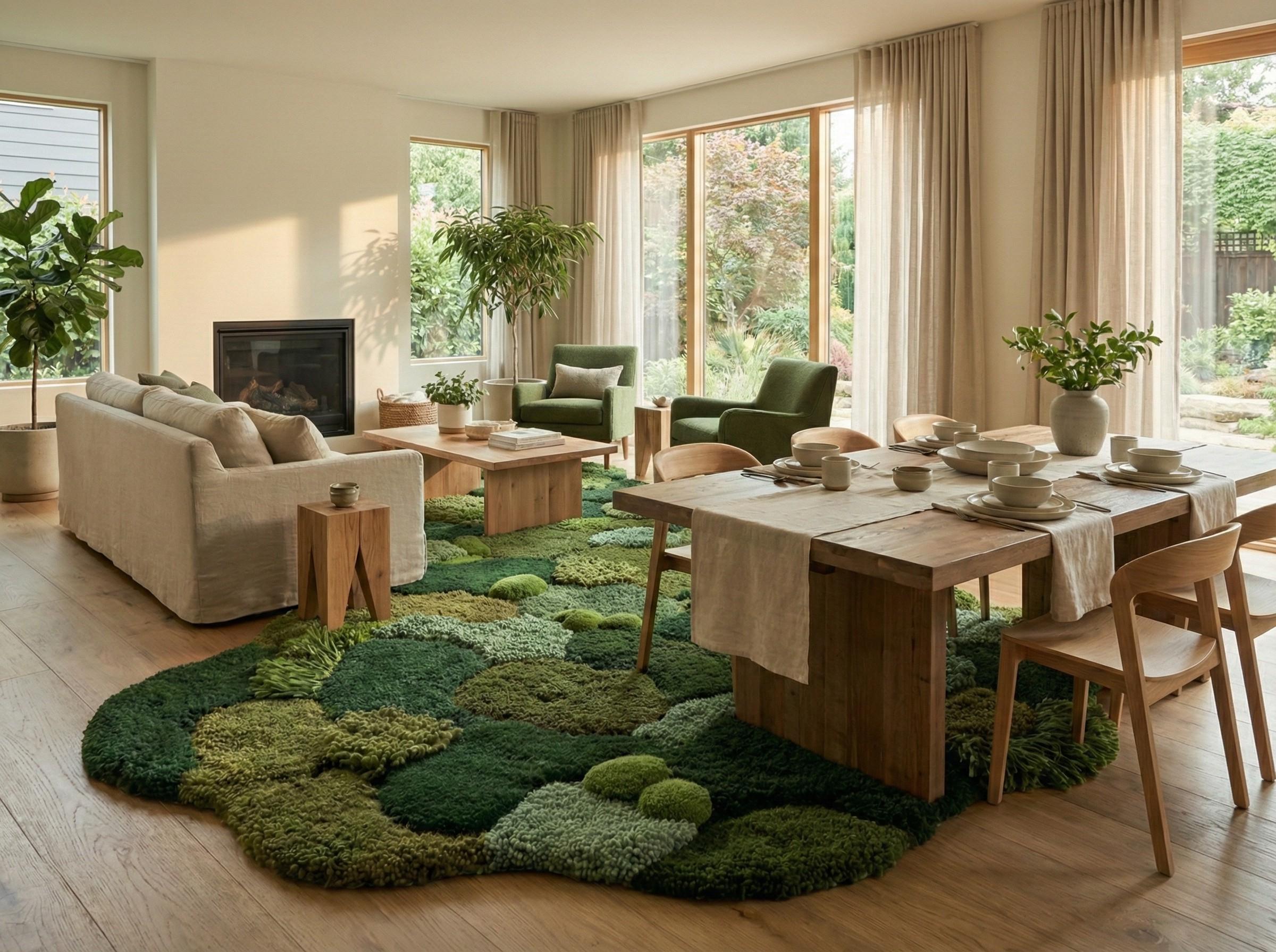 3D Moss Rug – Hand Tufted Wool Forest Green Area Rug, Biophilic ...