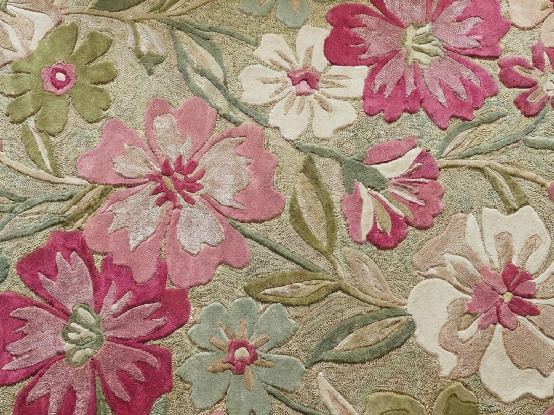 Hand-tufted Wool Floral Rug | 3D Carved Botanical Carpet | Sculpted ...