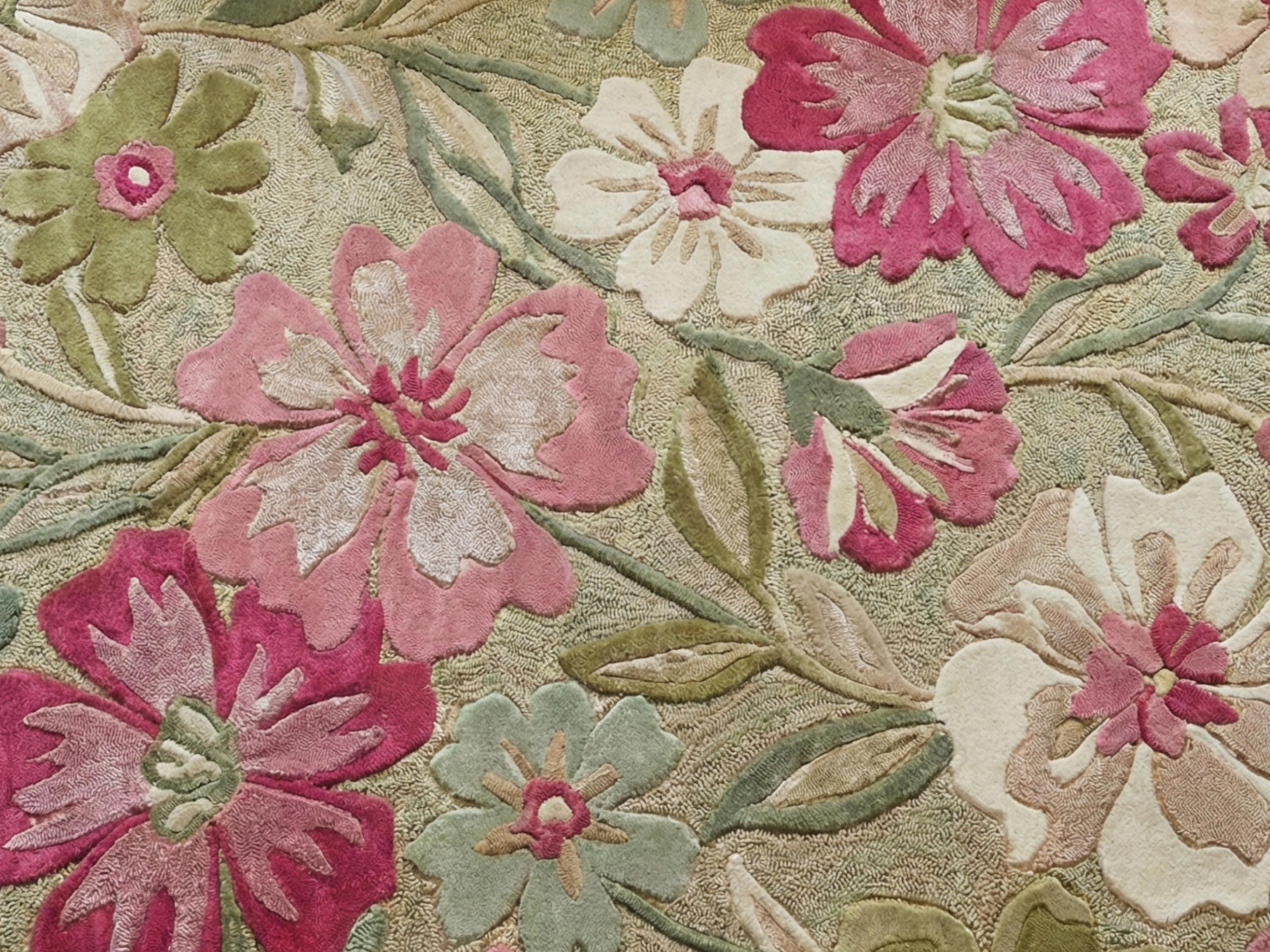 Hand-tufted Wool Floral Rug | 3D Carved Botanical Carpet | Sculpted ...
