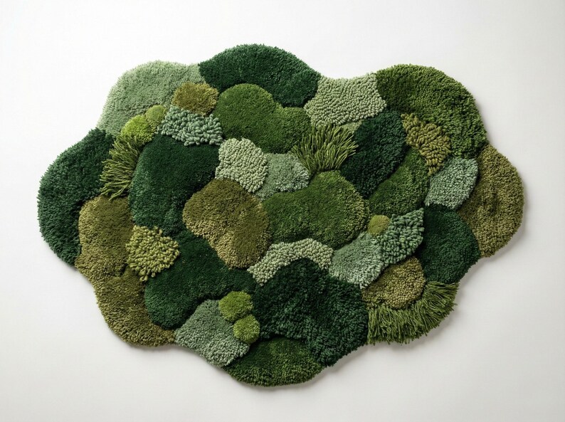 3D Moss Rug – Hand Tufted Wool Forest Green Area Rug, Biophilic ...